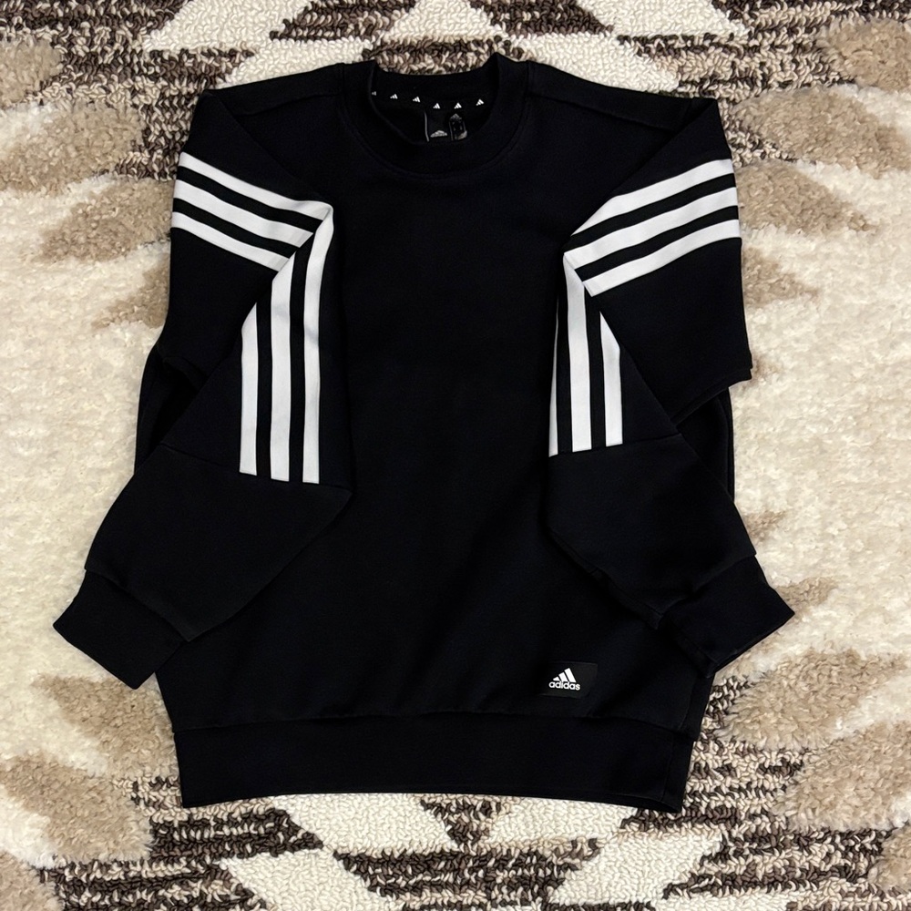 Adidas Men's Crewneck Sweater in Black with White Stripes
